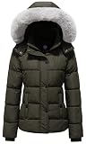 KVE Women's Hooded Warm Winter Coat Quilted Thicken Puffer Jacket with Removable Fur Hood Army Green Medium