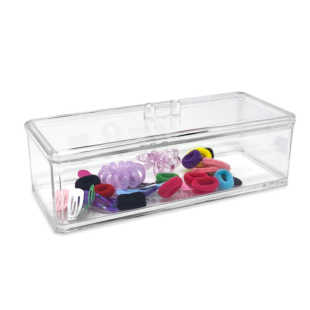 Organizador de almacenamiento apilable rectangular de acrílico transparente con tapa, bandeja de cajón, bandeja multifuncional, baño, cocina, hogar, oficina, escritorio, cajones 5