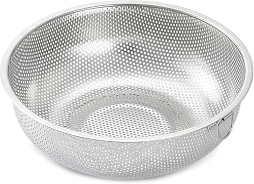 Fegson ステンレス ザル ざる 水切りカゴ 食器 野菜 水切り サラダ 水切りラック こし器 ストレーナー パスタ ラーメン ざる パンチングストレーナー リング付き 盆ざる 洗いやすい ステンレス鋼 2mm穴径 大容量 家庭用 (31.5CM)