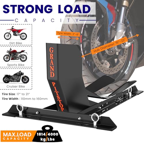 Image of GRAND PITSTOP Universal Wheel Chock for Motorcycle Stand for Trailer Completely Adjustable Detachable Foldable Wheel Chock (Black)