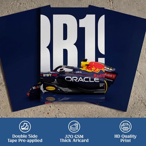 Image of SoulAbiti 3-Piece Split Red Bull Racing Wall Art RB19 Championship Formula 1 Car Large Motorsport Triptych Printed Posters Racing Decor for Game Room & Garage Setup