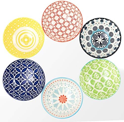 DeeCoo 6 Pack 24 oz Premium Porcelain Bowls Set, Cereal Bowls, Ceramic Bowls for Soup, Salad, Pasta, Rice, Large Capacity Ramen Bowls, Heat and Cold Resistant, Microwave and Dishwasher Safe Bowls