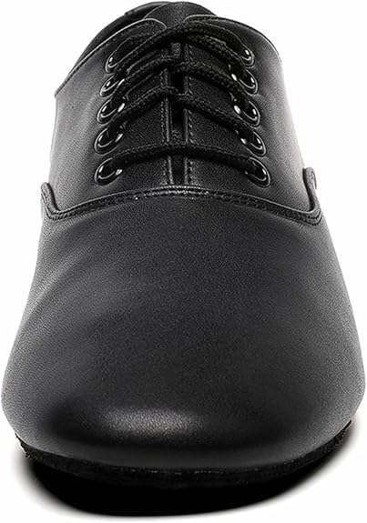 Men's Ballroom Dance Shoes Black Leather Sole Tango Salsa Latin Character Shoe - Image 2