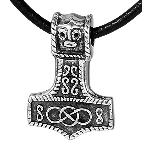 Collar de cuero con colgante martillo de thor de acero inoxidable en bolsa para joyas