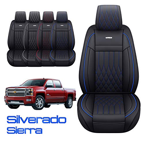 Image of Aierxuan Front Chevy Silverado GMC Sierra 1500 Seat Covers (Black-Blue)
