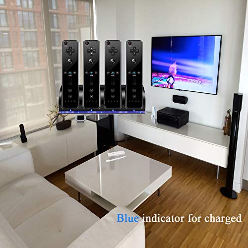 Wii Charger Dock For Wii/Wii U Remote Controller, 4 Port Charger Station With 4 Batteries Pack Usb Charging Cable Led Indicator -Black #TOP5