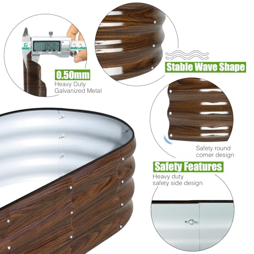 SnugNiture Galvanized Raised Garden Bed, 4x2x1ft Oval Metal Planter Box for Planting Outdoor Plants Vegetables
