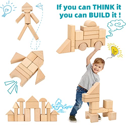 image for Timfuis Wooden Building Blocks Set, 80 PCS Natural Wood Stacking Block