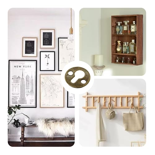 Image of 50Pcs Round 1 Inch Mortise Type Metal Keyhole Hangers, Antique Bronze Shelf Brackets for Photo Picture Frame Hanging with Screws