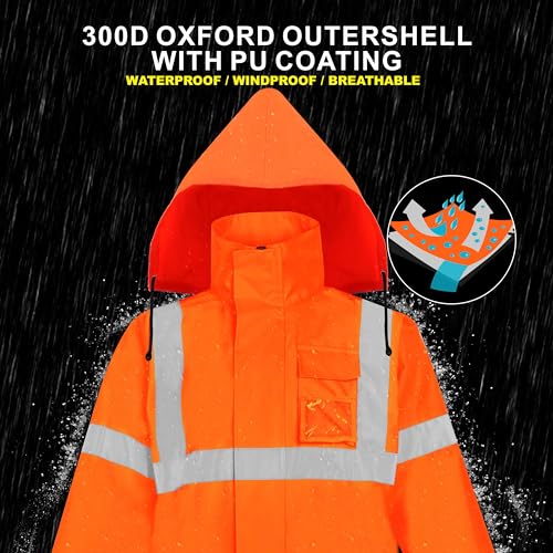 Image of caparazon High Visibility Long Raincoat with Reflective Safety Features - Waterproof Hooded Rain Jacket for Men