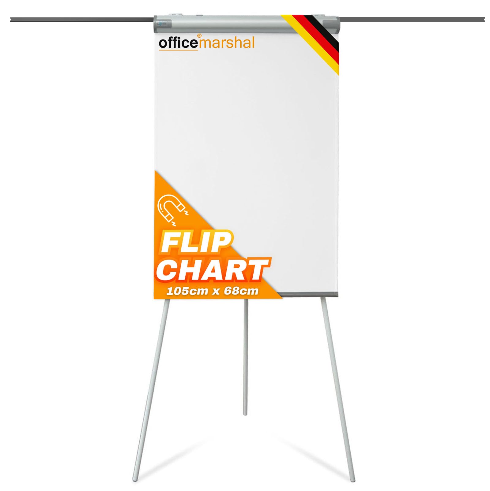 Officemarshal Coyote Flipchart Mobile Whiteboard With Roller Base Stand 73 X 105 Cm Height Adjustable Up To 210 Cm, Writeable, Dry Erase, Magnetic (Coyote)