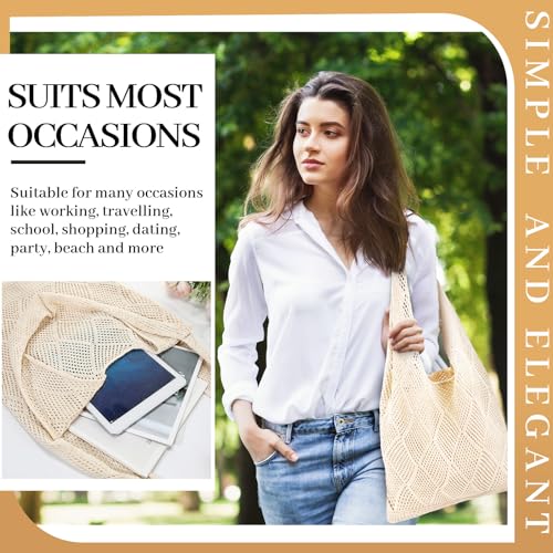 Image of Aliceset 2 Pack Crochet Mesh Beach Tote Bag with Letter Patch Pocket Summer Beach Tote Bohemian Straw Transparent Bag