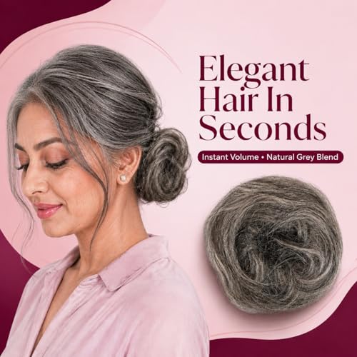 Image of Messy Bun Scrunchie Hair Extension for Women & Girls - 100% Natural Real Human Hair Juda | Hair Bun Accessories for Women - Trendy Messy Hair Look, Grey (30g)