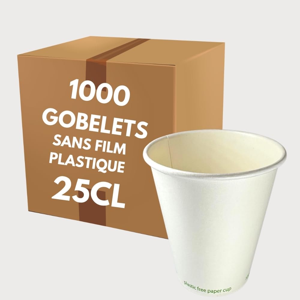 COVR Gobelets sans plastique, Recyclables, Boisson Chaude et Boisson Froide, Solide et Bonne Prise en Main, Résistant (25cl - 8oz / 1000 unités)