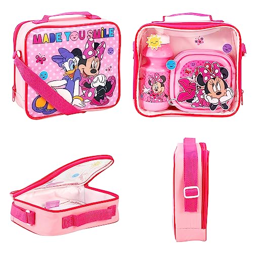 TDL Minnie Mouse Girls Pink Lunch Set Insulated School Lunch Bag Sandwich Box & Drinks Bottle Set for Kids, 810060