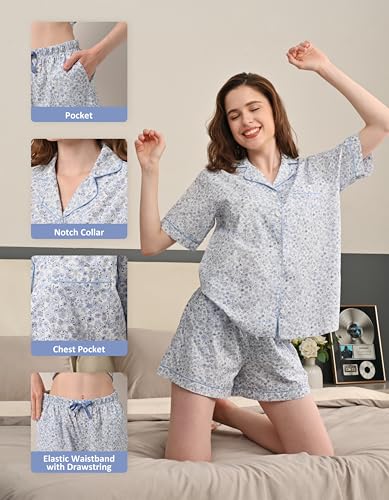Image of NAP BOUND 100% Cotton Pajamas for Women 2 Piece PJs Set Long Sleeve Button Down Breathable Woven Sleepwear Loungewear XS-XXL