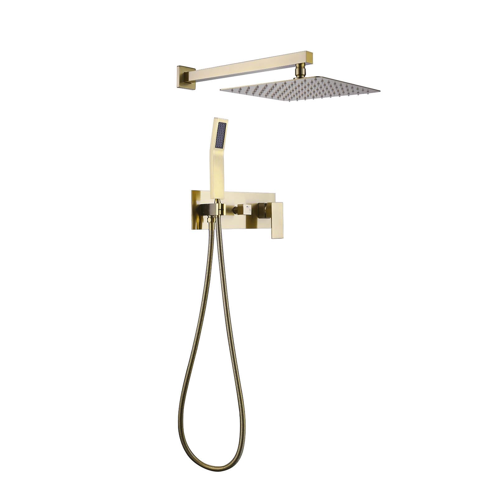 ASerZenith Household Two-Function Shower Set, All-Copper Brushed Gold in-Wall Concealed Shower
