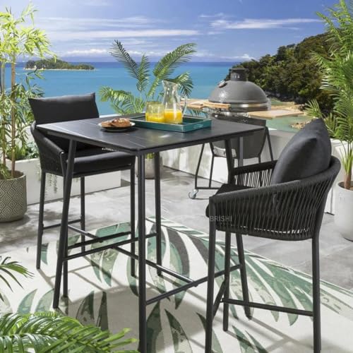 Image of BRISHI Outdoor Bar Set Garden Patio Bar Set Chairs and Table Set Balcony Braid & Rope (2 Seater, Black)