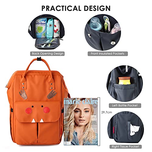 SONARIN Stylish Large Capacity Baby Changing Bag Backpack,Multifunctional Waterproof Travel Diaper Bag Nappy Changing Bag with Changing Mat & Stroller Straps for Mom & Dad(Orange) - Image 4