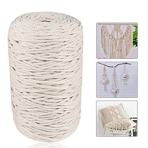 JTENG Spago Bianco, Macrame Corda 3mm*200m, Filo Cotone per Tende Wall Hanging Acchiappasogni, Cordoncino Fai da Te Arazzo Festa Natale (200m-3mm)