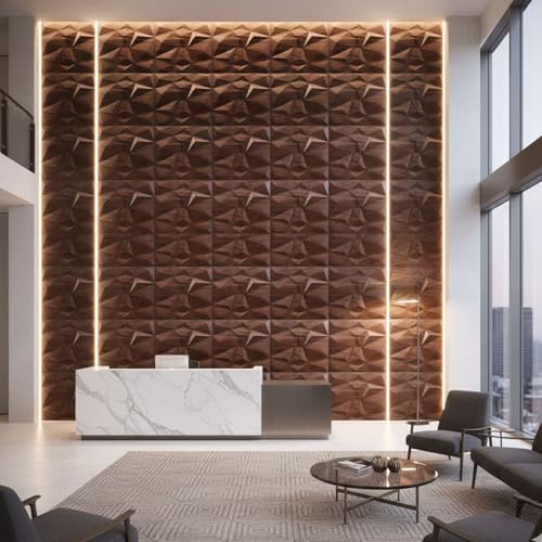 Image of Kayra Decor 3D PVC Wall Panels for Bedroom & Living Room | Stone Design | Wooden Color | 19.7 x 19.7 Inch | Pack of 12 | 32.28 Sq Ft