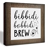 Bippity Boppity 木製プラークサイン、ボックスウッドプラークデスク装飾、素朴な木製コーヒーテーブルサイン、キッチンホームデコレーション、卓上装飾サイン、コーヒー愛好家ギフト、ディズニーラバーギフト 5.9×5.9インチ E