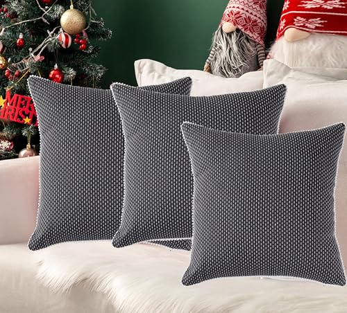 Image of Theme Grey Cushion Covers 16 inch x 16 inch | Set of 3 |Cushion Covers 16x16 | Throw Pillow Covers | Decoration Items for Home