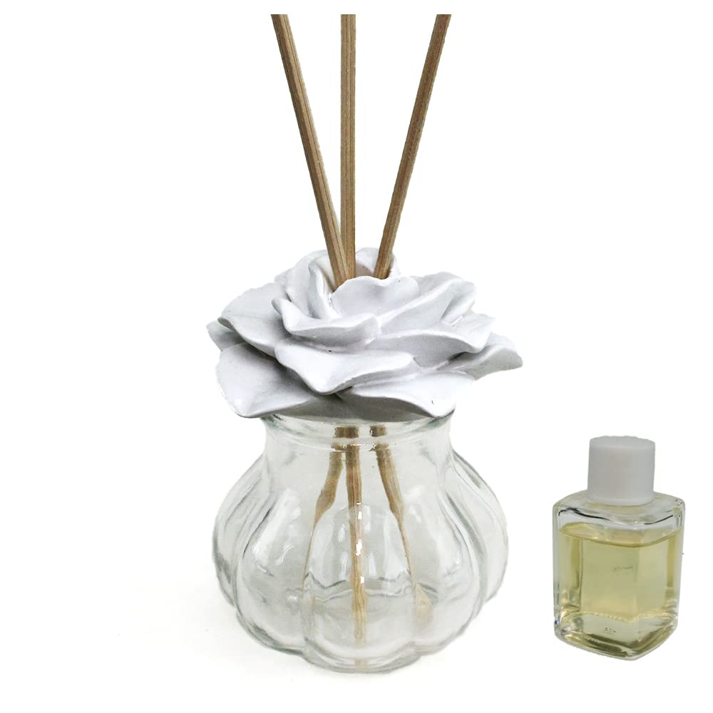 DLM 34173 (Kit 12 Pezzi) Profumatore Tondo in Vetro con Rosa Fiore Diffusore per Ambienti Profumo Battesimo Comunione Matrimonio bomboniera