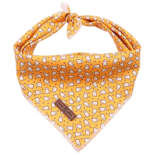 Lionet Paws Halloween Dog Bandana,Fabric Ghost Dogs Kerchief for Small Medium Dogs,Dog Cotton Triangle Bibs Scarf for Girl Boy