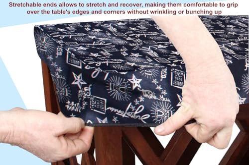Image of The Furnishing Tree Elastic Rectangular Dining Table Cover WxL 36x63 in Inches Polyester Self Pattern Blue