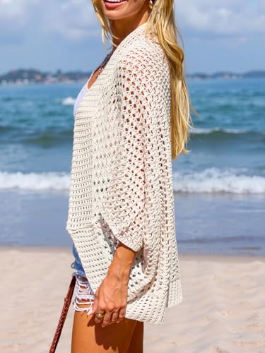 CUPSHE Women's Knit Open Front Long Dolman Sleeves Beach Crocheted Cover-Up Vacation4