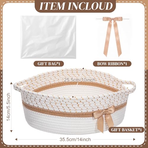 Image of Colingmill 1 Set Woven Basket for Gift Empty with Cellophane Wrap Set 14 x 10 x 5.5 Inch, Medium Decorative Gift Basket Empty to Fill, Cotton Rope Storage Box Decor (White Gold)