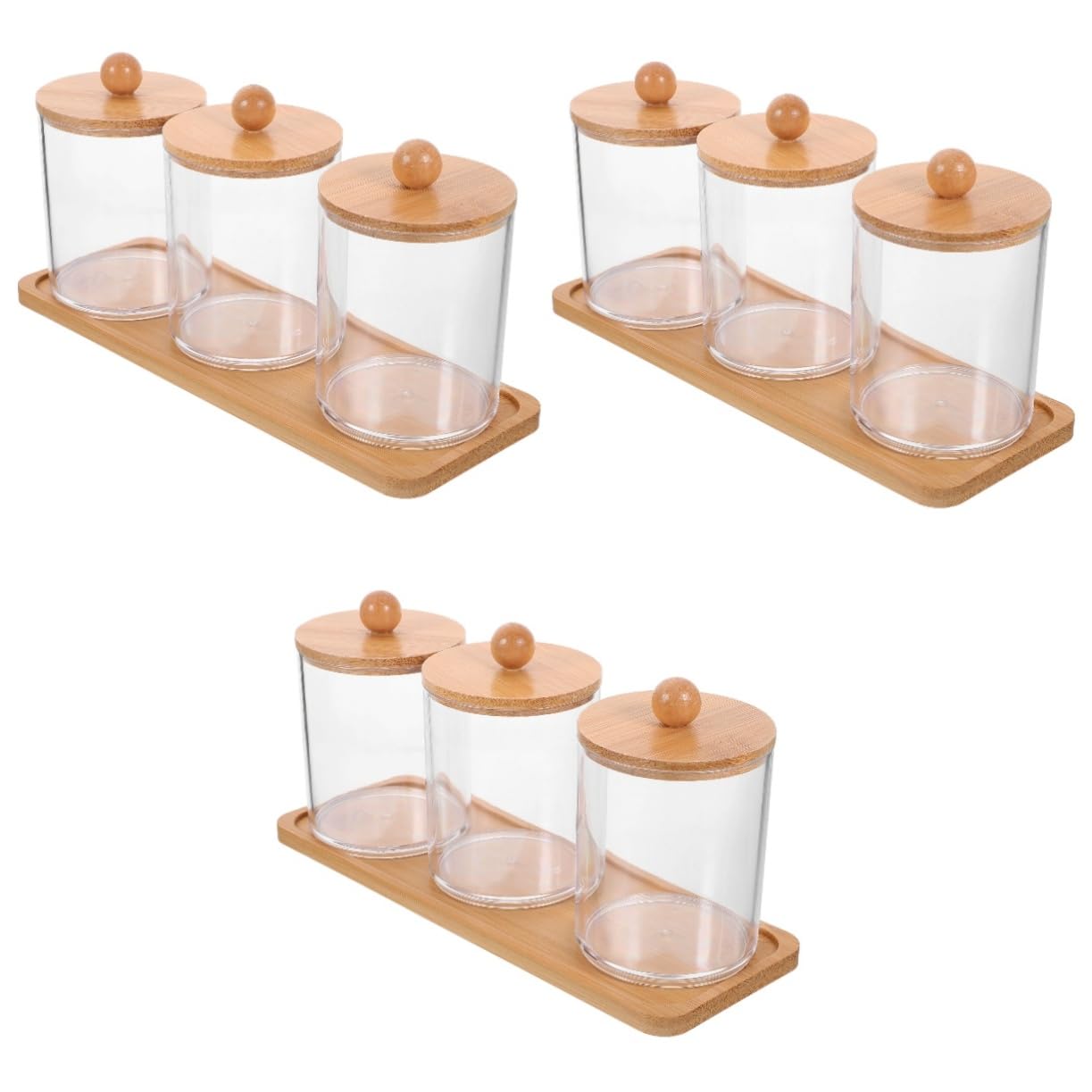 MAGICLULU 3 Sätze Make-up- schminktisch kommode durchsichtige Wattebauschhalter transparente Gläser Wattestäbchen-Ball-Pad-Gläser klare Wattebauschgläser Bambus