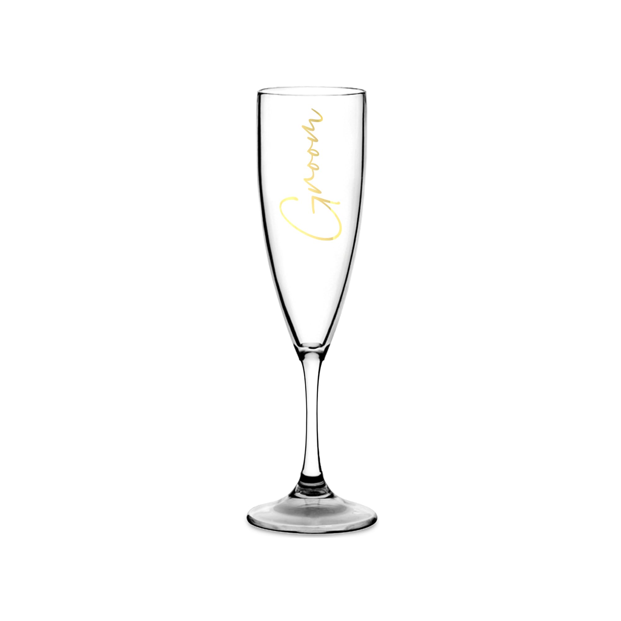 Print Maniacs Champagne Premium Clear Flute Glass Bride Groom Mr Mrs Wedding Maid Honour Wine Cocktail Prosecco Celebrations Gift (Gold, Groom)
