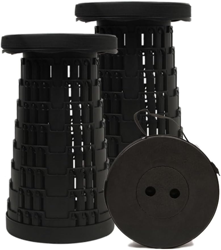 JAEMEYEM 2-Pack Upgraded Collapsible Folding Stool - 660lb Capacity, Lightweight 2.54lb Portable Seat for Camping Hiking Fishing BBQ, Adjustable Height