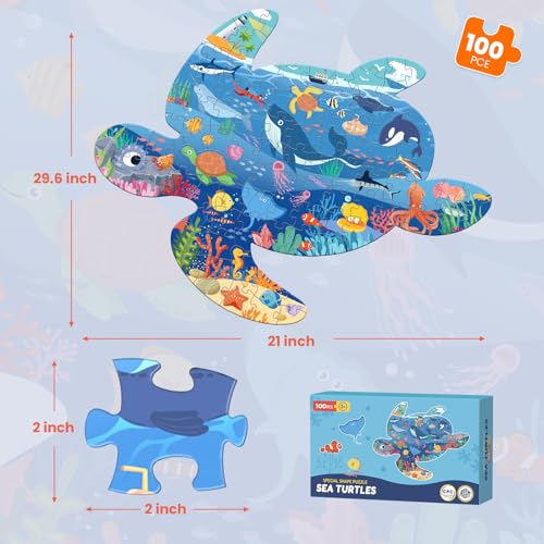 Puzzle de Tortuga Marina de 100 piezas para niños de 3 a 10 años, rompecabezas grande de piso con diseño oceánico miniatura 2