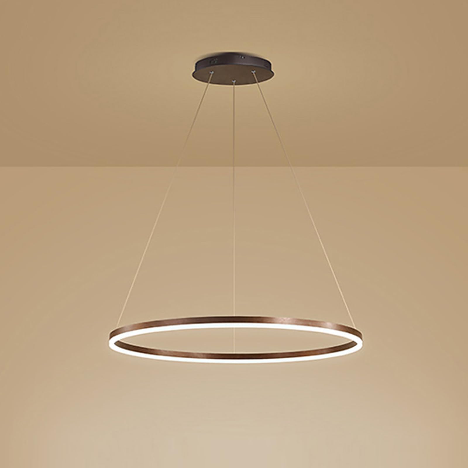 ZXSRGDHX Single Ring LED Pendant Light Nordic Modern Circle Chandelier Adjustable Hanging Lamps for Living Room Kitchen Island Dining Table(80cm, 50W,Brown, Cool White)