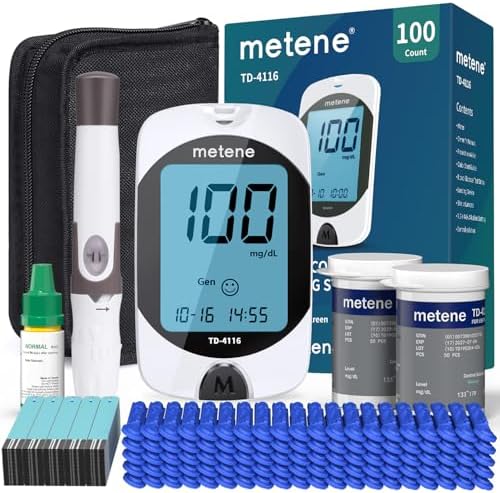 Metene TD-4116 Blood Glucose Monitor Kit, 100 Glucometer Strips, No Coding