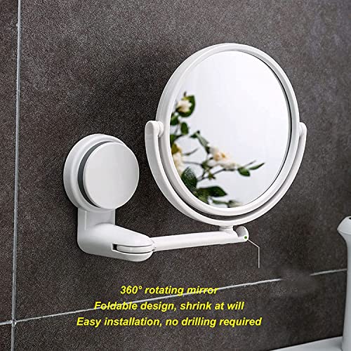 Image of Azelf Wall Mounted Folding Round Makeup Mirror | 360 Rotating Beauty Mirror with Adjustable Arm | Hole-Free Suction Cup Installation | 17.5cm Diameter | Dressing Mirror for Bathroom Vanity