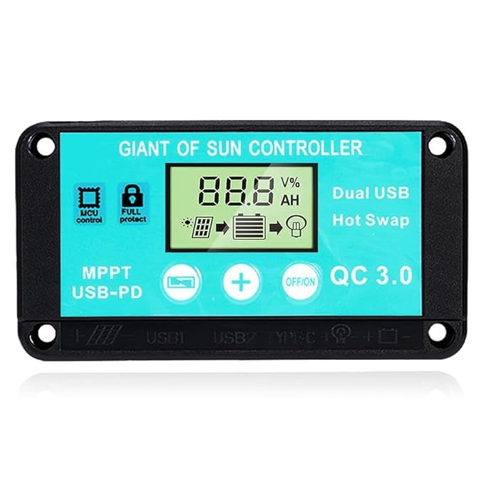 10A 12V/24V Solar Charge Controller with Dual USB Ports, LCD Display, and Timer Function - Efficient Solar Panel Regulator for Off-Grid Power Systems-image-21