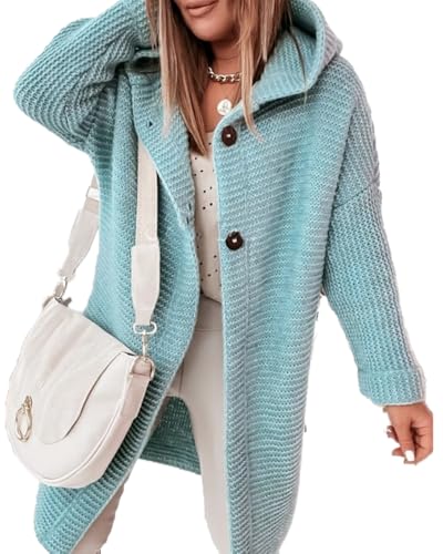 Womens Long Hooded Cardigan Sweater Oversized Chunky Open Front Outerwear Overcoat with Hood