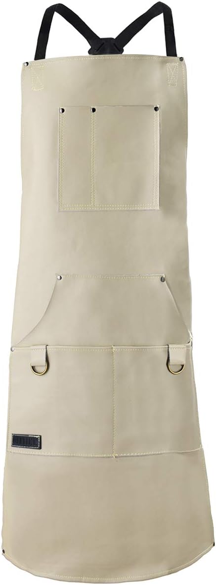 QeeLink Barista Apron for Men & Women Waterproof Leather Apron with 6 Pockets & Cross-Back Straps | Work Apron | Woodworking Apron | Shop Apron | Cooking Apron | Barber Apron | Chef Apron |