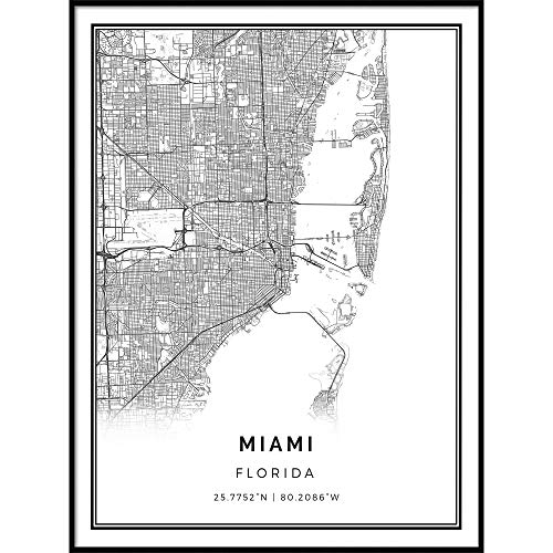 Squareious Miami Map Poster Print | Modern Black And White Wall Art | Scandinavian Home Decor | Florida City Prints Artwork | Fine Art Posters 9X11 #TOP11