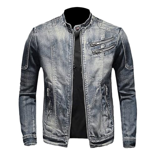 Men Slim Fit Vintage Washed Denim Jacket Coat Long Sleeve Teen Boys Hip Hop Rock Motorcycle Jackets