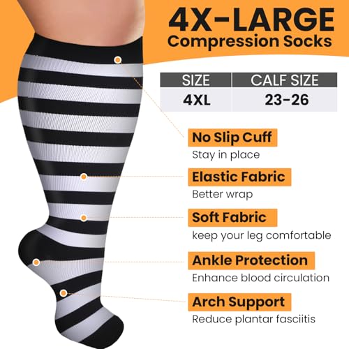 8 Pairs Plus Size Compression Socks for Women Men Wide Calf Extra Large Size Knee Support Socks for Circulation2