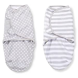 SwaddleMe Original Swaddle – Size Small, 0-3 Months, 2-Pack (Grey Dot Stripe)