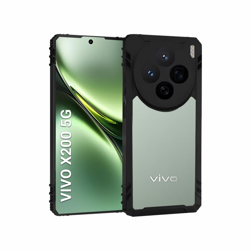 Image of AIBEX Crystal Clear Back Cover Case for Vivo X200 5G| 360 Degree Protection | Shock Proof Design | Transparent Back Case for Vivo X200 5G (PC & TPU, Black Bumper)