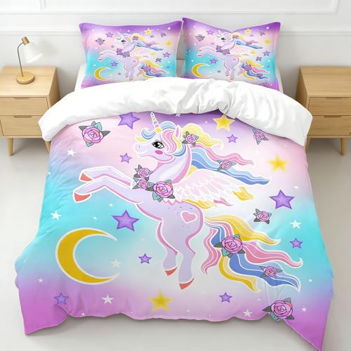 Parure de lit licorne 220x240 rose avec housse de couette - 3