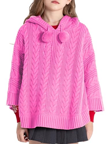 Image of BOBOYOYO Cape for Girls Hooded Cable Knit Poncho Sweaters Kids Shawl
