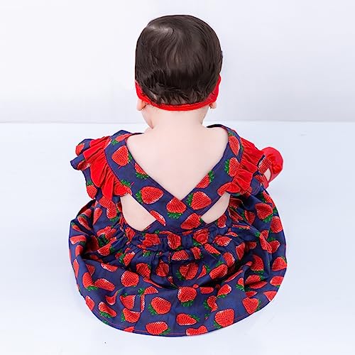 Vestido de Bebê Roupa Menina Infantil Com Tiara 100% Algodão - Mundo Nina - Morango Tamanhos:M (4-6